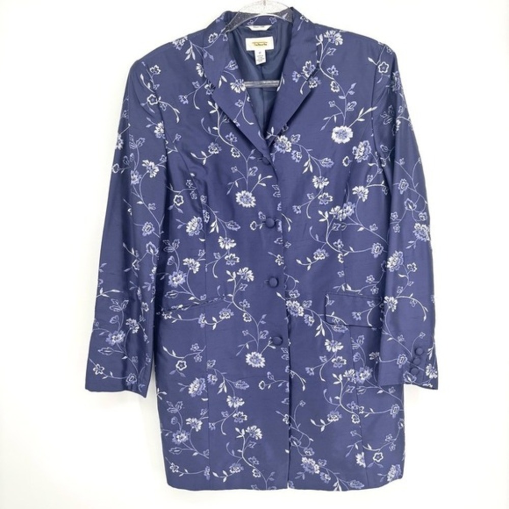 Talbots Floral Jacket Silk Embroidery Blue Size 12 Fairy Feminine